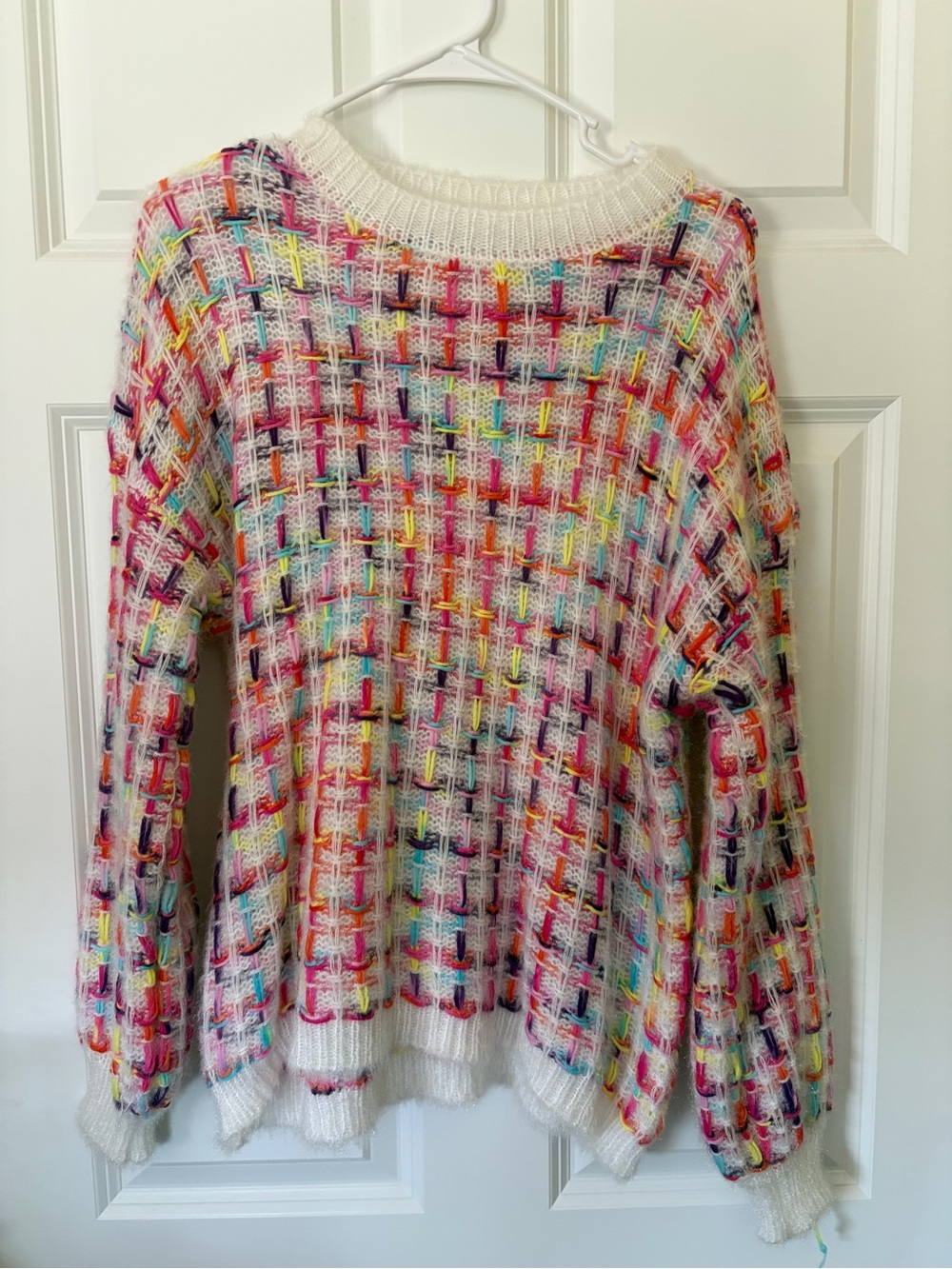 SHEIN Cream Multicolor Woven Knit Crewneck Sweater